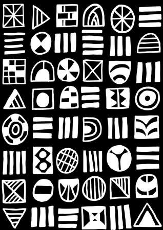 Hand Drawn Abstract Shapes Pattern  060617 - Seamless Pattern Vector - White on Blackのイラスト素材