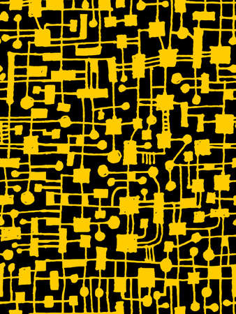 Hand Drawn Abstract Network Pattern - Seamless Vector pattern - Amber on Blackのイラスト素材