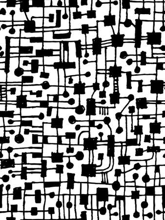 Hand Drawn Abstract Network Pattern - Seamless Vector pattern - Black on Whiteのイラスト素材