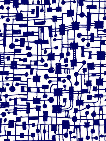 Hand Drawn Abstract Network Pattern - Seamless Vector pattern - Dark Blue on Whiteのイラスト素材