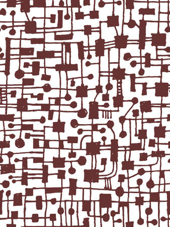 Hand Drawn Abstract Network Pattern - Seamless Vector pattern - Dark Brown on Whiteのイラスト素材