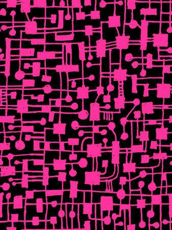 Hand Drawn Abstract Network Pattern - Seamless Vector pattern - Deep Pink on Blackのイラスト素材