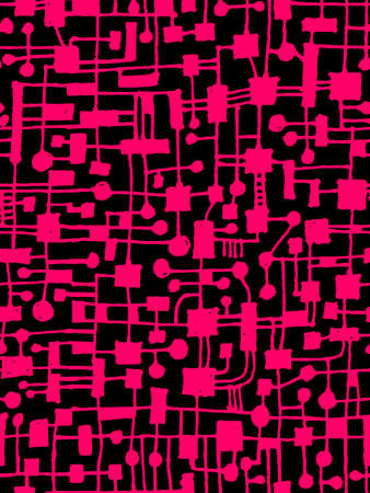 Hand Drawn Abstract Network Pattern - Seamless Vector pattern - Neon Red on Blackのイラスト素材
