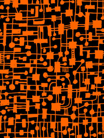 Hand Drawn Abstract Network Pattern - Seamless Vector pattern - Orange on Blackのイラスト素材