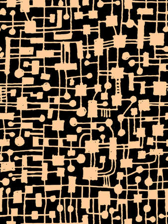Hand Drawn Abstract Network Pattern - Seamless Vector pattern - Sand on Blackのイラスト素材