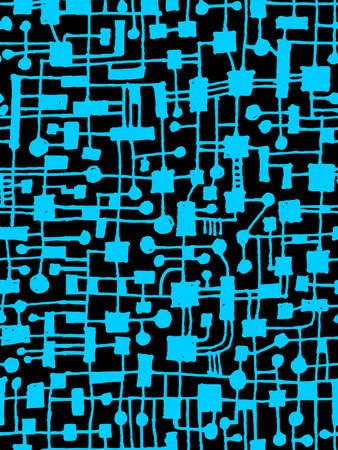 Hand Drawn Abstract Network Pattern - Seamless Vector pattern - Sky Blue on Blackのイラスト素材