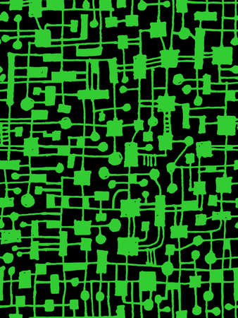 Hand Drawn Abstract Network Pattern - Seamless Vector pattern - Spring Green on Blackのイラスト素材