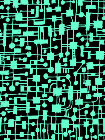 Hand Drawn Abstract Network Pattern - Seamless Vector pattern - Turquoise on Blackのイラスト素材