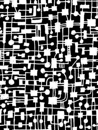 Hand Drawn Abstract Network Pattern - Seamless Vector pattern - White on Blackのイラスト素材