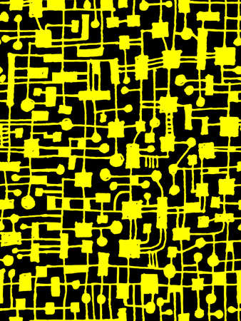 Hand Drawn Abstract Network Pattern - Seamless Vector pattern - Yellow on Blackのイラスト素材