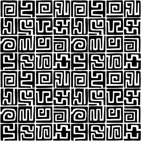 Hand Drawn Kuba Cloth Style Pattern - Seamless Vector Pattern (4up) - Black on Whiteのイラスト素材