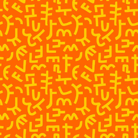 Kuba Style Abstract Pattern - Seamless Vector Pattern (4up) - Amber on Orangeのイラスト素材