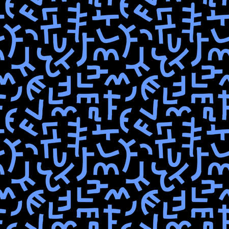 Kuba Style Abstract Pattern - Seamless Vector Pattern (4up) - Baby Blue on Blackのイラスト素材
