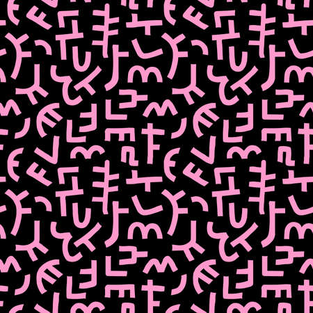 Kuba Style Abstract Pattern - Seamless Vector Pattern (4up) - Pink on Blackのイラスト素材
