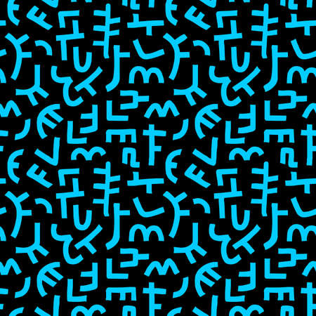 Kuba Style Abstract Pattern - Seamless Vector Pattern (4up) - Sky Blue on Blackのイラスト素材