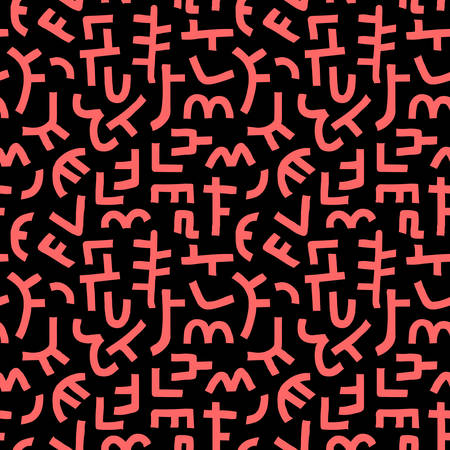 Kuba Style Abstract Pattern - Seamless Vector Pattern (4up) - Tropical Pink on Blackのイラスト素材