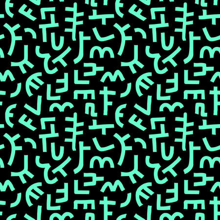 Kuba Style Abstract Pattern - Seamless Vector Pattern (4up) - Turquoise on Blackのイラスト素材