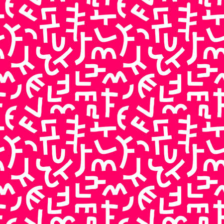Kuba Style Abstract Pattern - Seamless Vector Pattern (4up) - White on Neon Redのイラスト素材