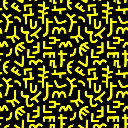 Kuba Style Abstract Pattern - Seamless Vector Pattern (4up) - Yellow on Blackのイラスト素材