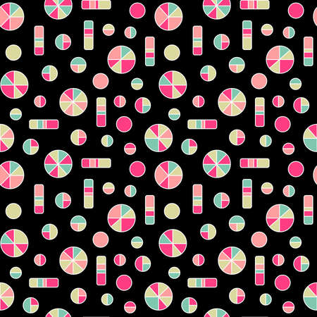 Pie Circles and Colour Bars - Seamless Vector pattern (4up) - Colours v1 on Blackのイラスト素材