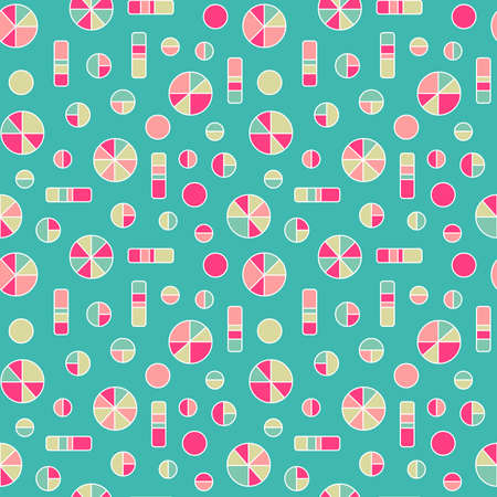 Pie Circles and Colour Bars - Seamless Vector pattern (4up) - Colours v1 on Blue Greenのイラスト素材