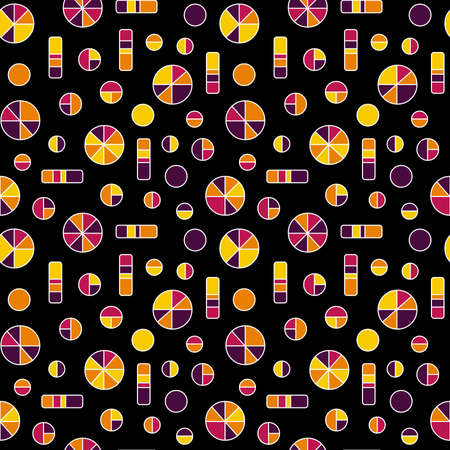 Pie Circles and Colour Bars - Seamless Vector pattern (4up) - Colours v2 on Blackのイラスト素材