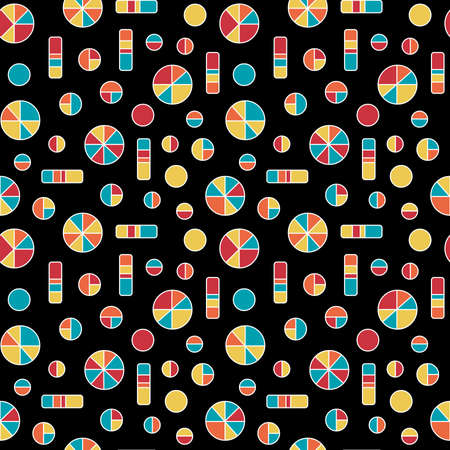 Pie Circles and Colour Bars - Seamless Vector pattern (4up) - Colours v3 on Blackのイラスト素材
