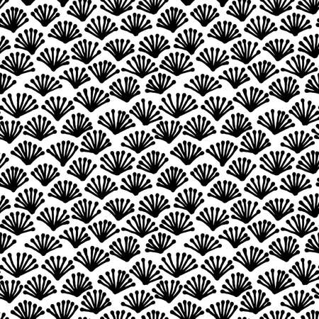 Hand Drawn Fan Plant Pattern - Seamless Vector Pattern (4up) - Black on Whiteのイラスト素材