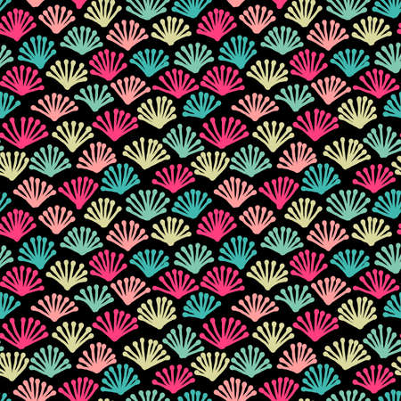 Hand Drawn Fan Plant Pattern - Seamless Vector Pattern (4up) - Colours v1 on Blackのイラスト素材