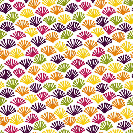 Hand Drawn Fan Plant Pattern - Seamless Vector Pattern (4up) - Colours v2 on Whiteのイラスト素材