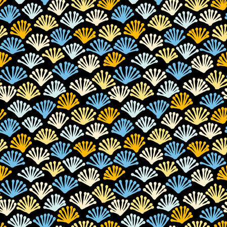 Hand Drawn Fan Plant Pattern - Seamless Vector Pattern (4up) - Colours v3 on Blackのイラスト素材