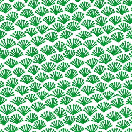 Hand Drawn Fan Plant Pattern - Seamless Vector Pattern (4up) - Grass Green on Whiteのイラスト素材