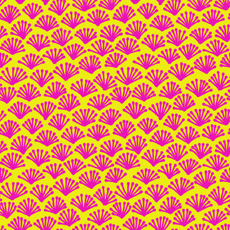 Hand Drawn Fan Plant Pattern - Seamless Vector Pattern (4up) - Magenta Pink on Yellowのイラスト素材