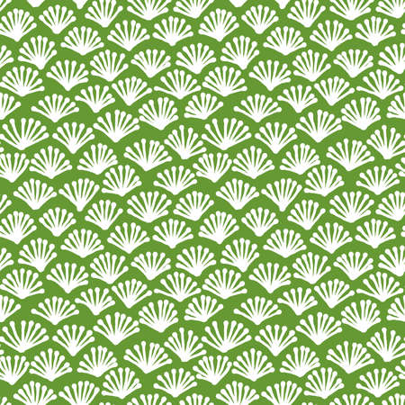 Hand Drawn Fan Plant Pattern - Seamless Vector Pattern (4up) - White on Avocado Greenのイラスト素材
