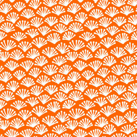 Hand Drawn Fan Plant Pattern - Seamless Vector Pattern (4up) - White on Orangeのイラスト素材