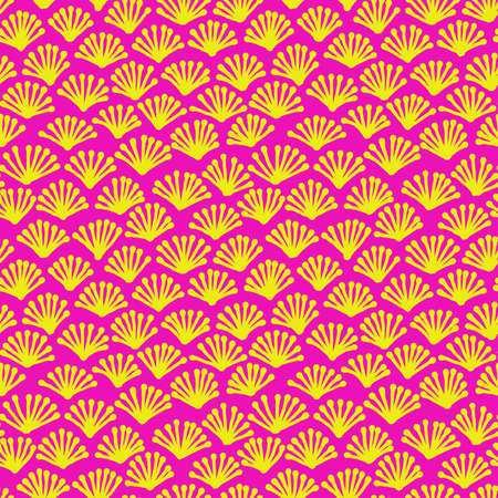 Hand Drawn Fan Plant Pattern - Seamless Vector Pattern (4up) - Yellow on Magenta Pinkのイラスト素材
