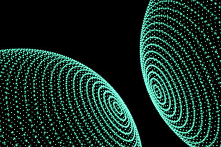 Interacting Spheres, Star ringed 3D Halo Rendered Spheres - Background, Business Card etc - Turquoiseの写真素材