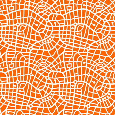 Street Map Pattern (4up) - Bold White on Orangeのイラスト素材