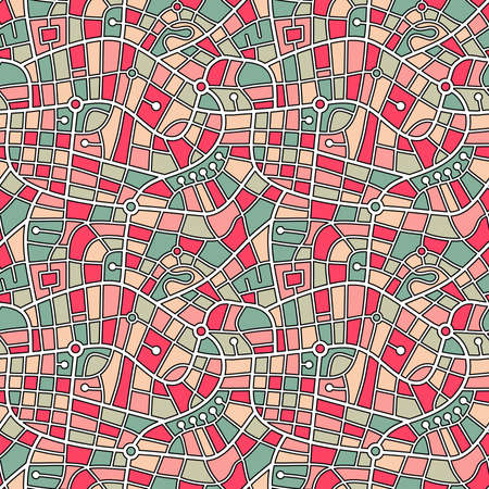 Street Map Pattern (4up) - Black Outlined White Roads with a Patchwork of Harmonious Coloursのイラスト素材