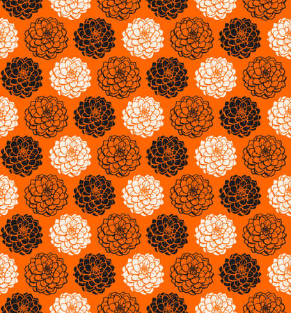 Chrysanthemum Variations Seamless Pattern (4up) - Orange - A repeating pattern made up of three variations of a Chrysanthemum motif.のイラスト素材