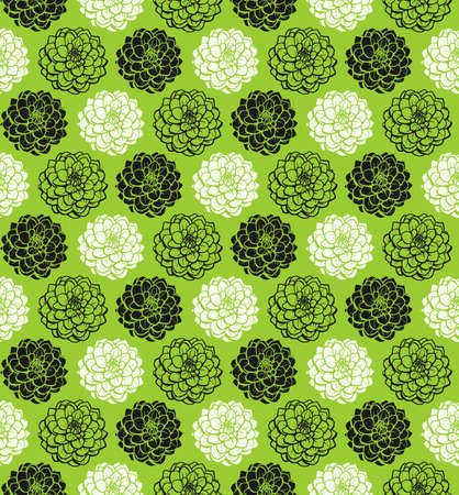 Chrysanthemum Variations Seamless Pattern (4up) - Martian Green - A repeating pattern made up of three variations of a Chrysanthemum motif.のイラスト素材