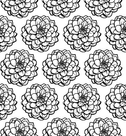 Hand Drawn Chrysanthemum Seamless Pattern - Black on Whiteのイラスト素材