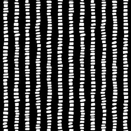 Spotted Lines Seamless Pattern - White on Black -  Vertical lines made up of hand drawn rectangles and elliptical shapesのイラスト素材