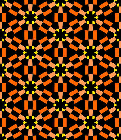 Geometric Asterisk and Hexagon Seamless Pattern - Shades of Orange with Yellow and Blackのイラスト素材