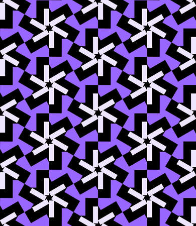 Geometric Asterisk Pinwheel Seamless Pattern - Shades of Purple with Blackのイラスト素材