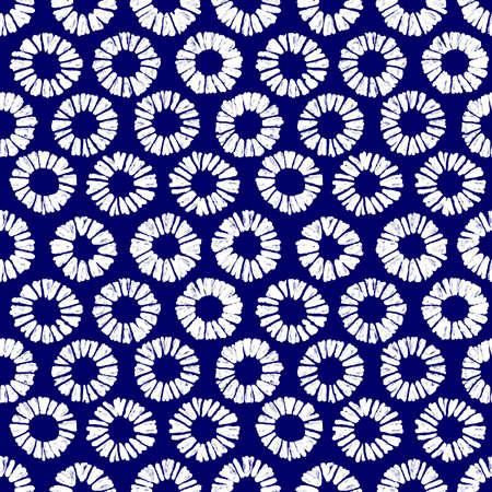 Shibori Style Tie Dye flower shape  Seamless Pattern Vector (4 tiles) Dark Blue and White (indigo style)のイラスト素材