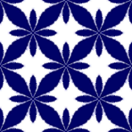 Shibori Tie Dye Style Geometric Flower Shape Seamless Pattern Dark Blue and White (indigo style)の写真素材