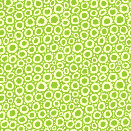 Shibori Inspired Abstract Seamless Pattern with Jagged Flower-like Circles and Spots - Pale Yellow on Martian Greenのイラスト素材