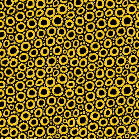 Shibori Inspired Abstract Seamless Pattern with Jagged Flower-like Circles and Spots - Amber on Blackのイラスト素材
