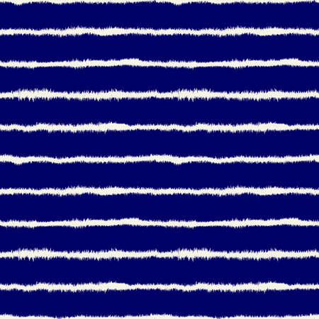 Abstract Shibori Style Horizontal Stripe Seamless Pattern (4 Tiles) - Off White on Deep Navy Blue (indigo dye Style)のイラスト素材